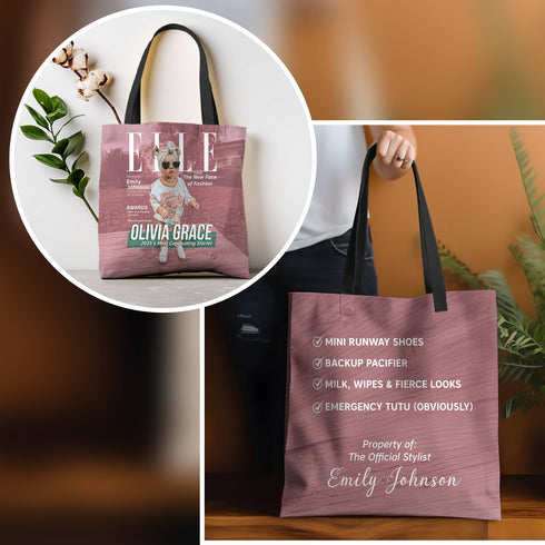 Personalized ELLE Baby Tote Bag – Custom Photo, Name & Quote – Stylish Mom Gift